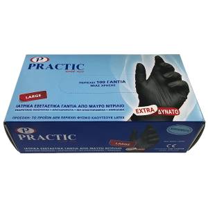 Practic | Black Examination Nitrile Gloves Extra Strong, Powder Free